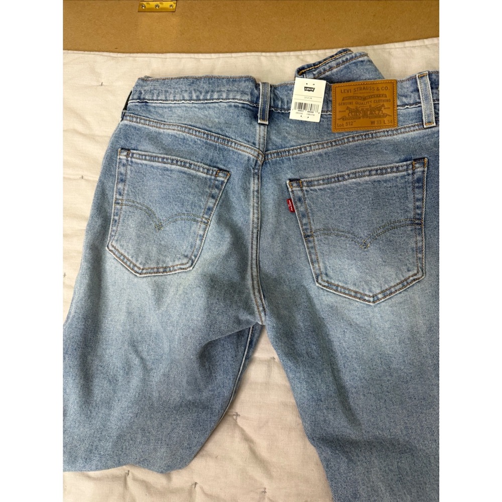 Levis 512 Slim Taper Stretch Selvedge Jeans Mens 33x34 Light Wash Blue Premium - Picture 8 of 9
